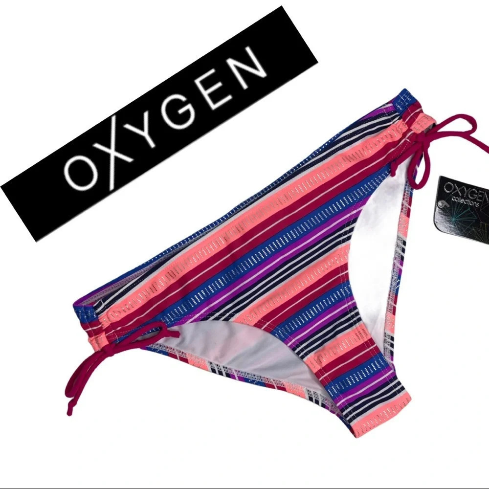 🛍️ Oxygen Stripe SwimBottom Metallic Stripe Bikini Bottom Size Medium